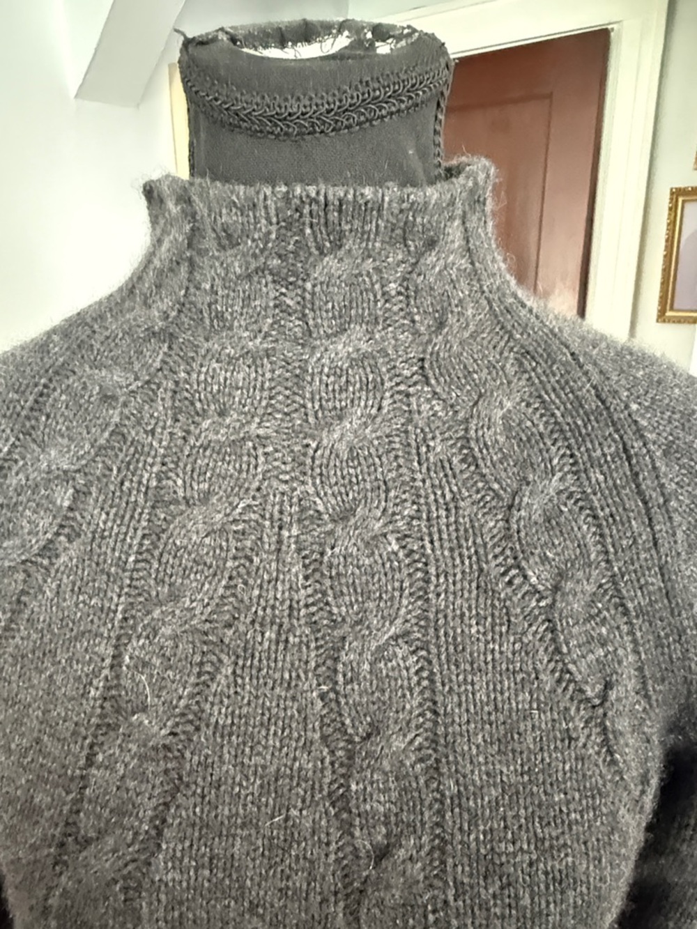 Classic Charcoal Cable Turtleneck Sweater - Women - Picture 3 of 7